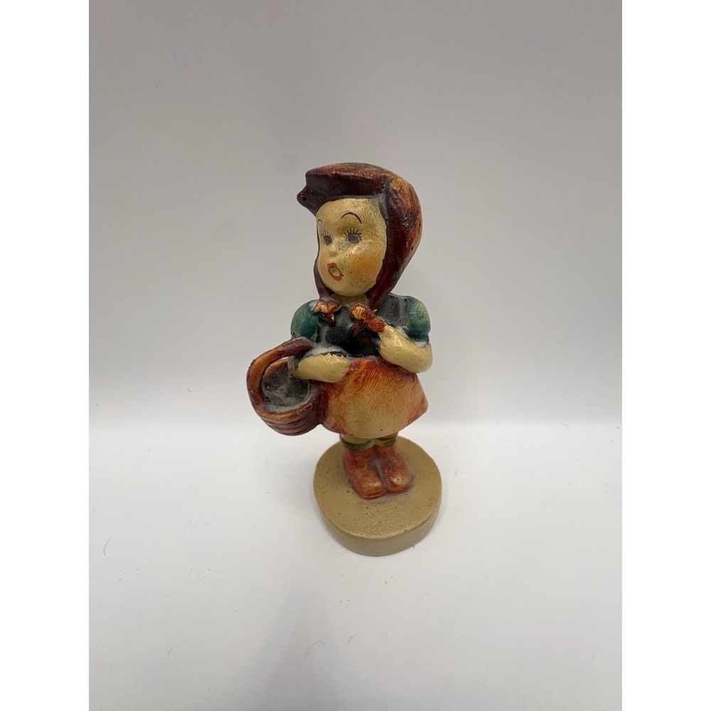 Vintage Schmid Girl with Basket Figurine 4.25" Ceramic Hand Painted Japan Repro